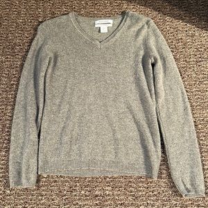 Ellen Tracy Marled Taupe Cashmere V-Neck S